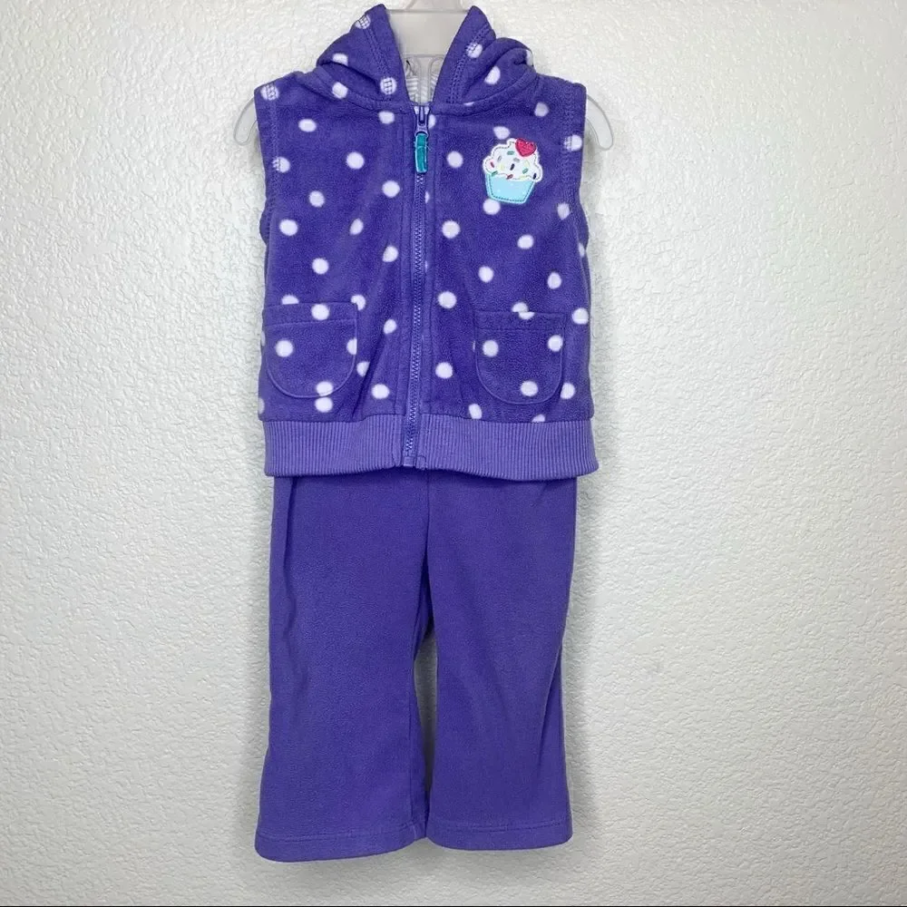 Carter’s 9 Months Baby Girl Fall/Winter Purple Fleece Vest & Pants Set